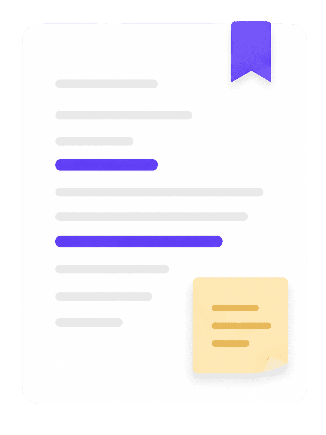 A bookmarked page with highlighted lines and a sticky note